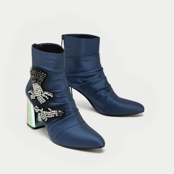 bejewelled leather ankle boots zara